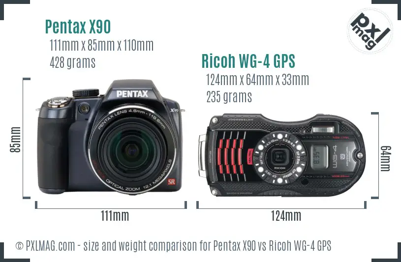 Pentax X90 vs Ricoh WG-4 GPS size comparison