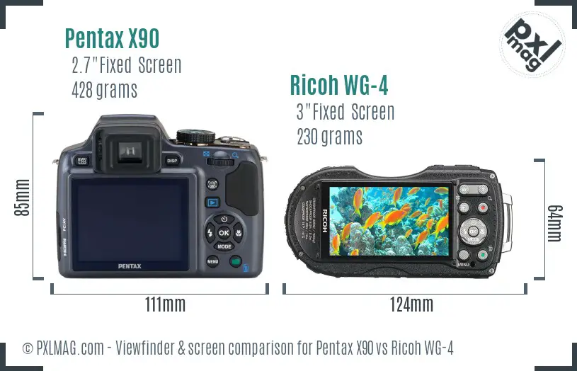 Pentax X90 vs Ricoh WG-4 Screen and Viewfinder comparison