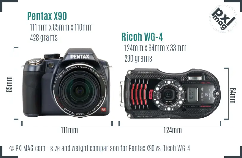Pentax X90 vs Ricoh WG-4 size comparison