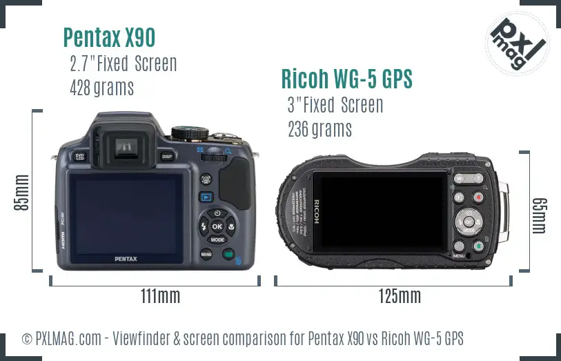 Pentax X90 vs Ricoh WG-5 GPS Screen and Viewfinder comparison