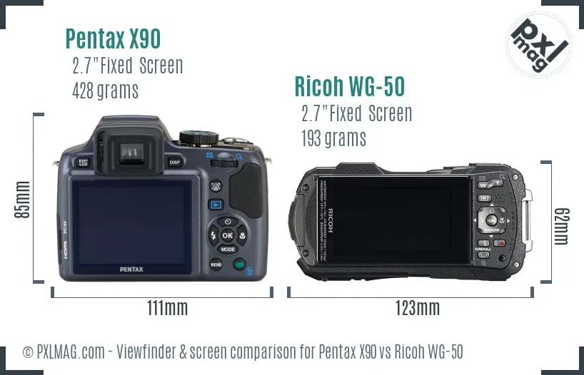 Pentax X90 vs Ricoh WG-50 Screen and Viewfinder comparison