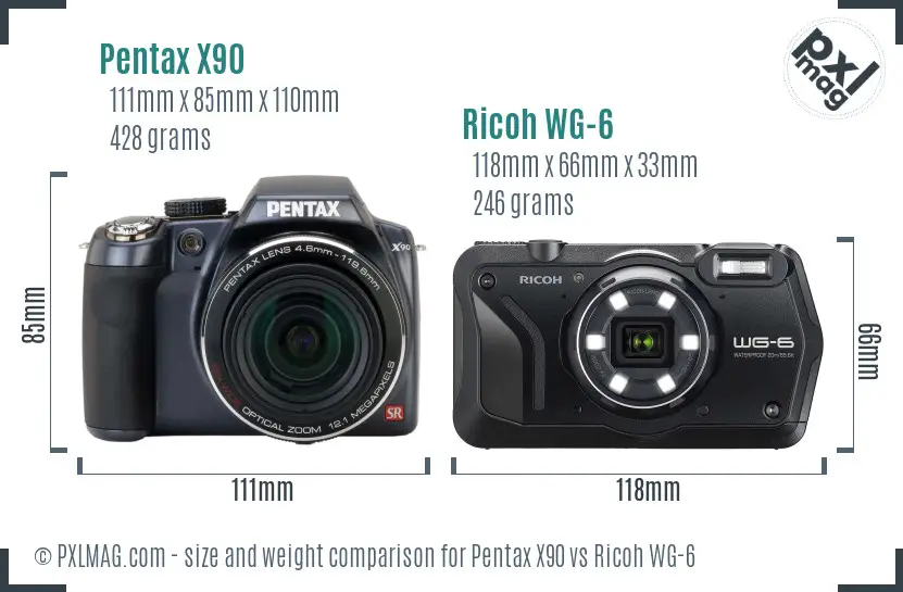 Pentax X90 vs Ricoh WG-6 size comparison