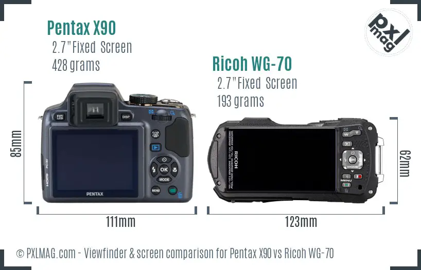 Pentax X90 vs Ricoh WG-70 Screen and Viewfinder comparison