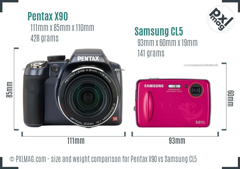 Pentax X90 vs Samsung CL5 size comparison