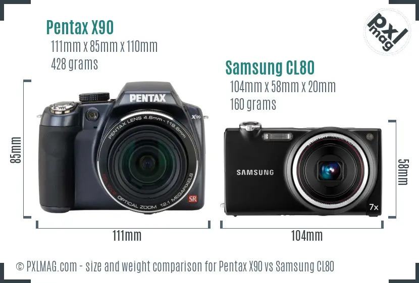 Pentax X90 vs Samsung CL80 size comparison