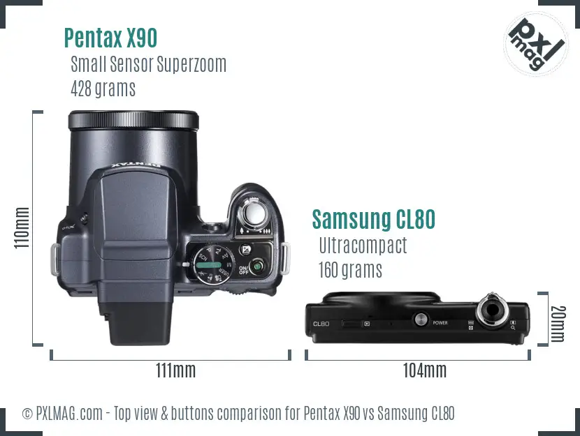 Pentax X90 vs Samsung CL80 top view buttons comparison