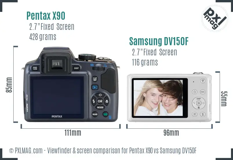 Pentax X90 vs Samsung DV150F Screen and Viewfinder comparison