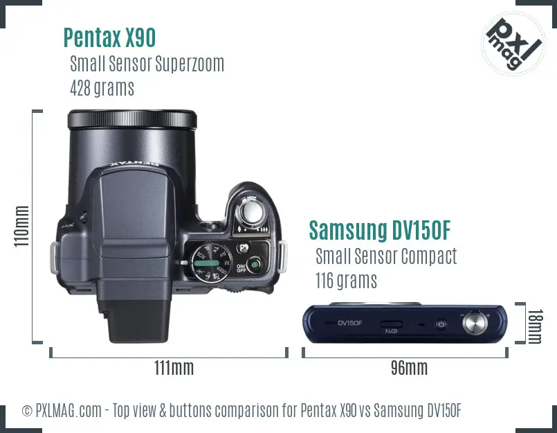 Pentax X90 vs Samsung DV150F top view buttons comparison