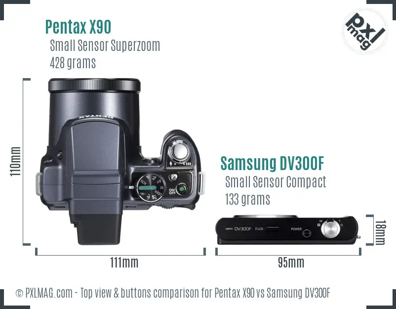 Pentax X90 vs Samsung DV300F top view buttons comparison