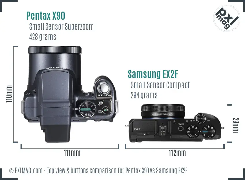 Pentax X90 vs Samsung EX2F top view buttons comparison