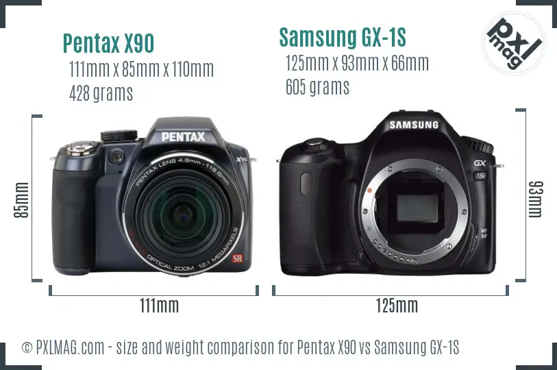 Pentax X90 vs Samsung GX-1S size comparison