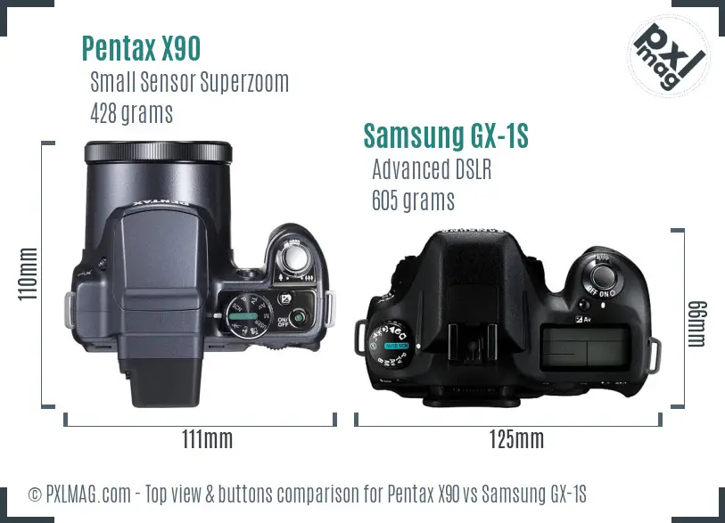 Pentax X90 vs Samsung GX-1S top view buttons comparison