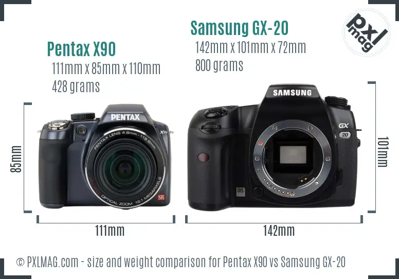 Pentax X90 vs Samsung GX-20 size comparison