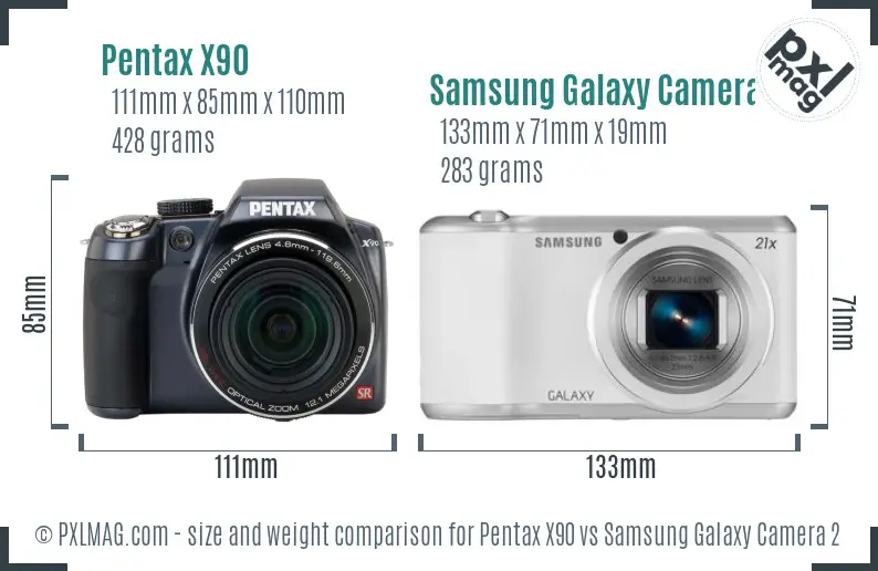 Pentax X90 vs Samsung Galaxy Camera 2 size comparison