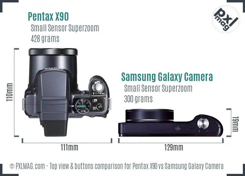 Pentax X90 vs Samsung Galaxy Camera top view buttons comparison