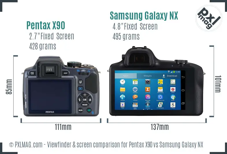 Pentax X90 vs Samsung Galaxy NX Screen and Viewfinder comparison