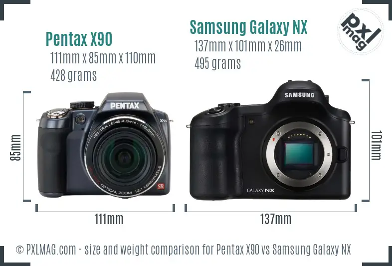 Pentax X90 vs Samsung Galaxy NX size comparison