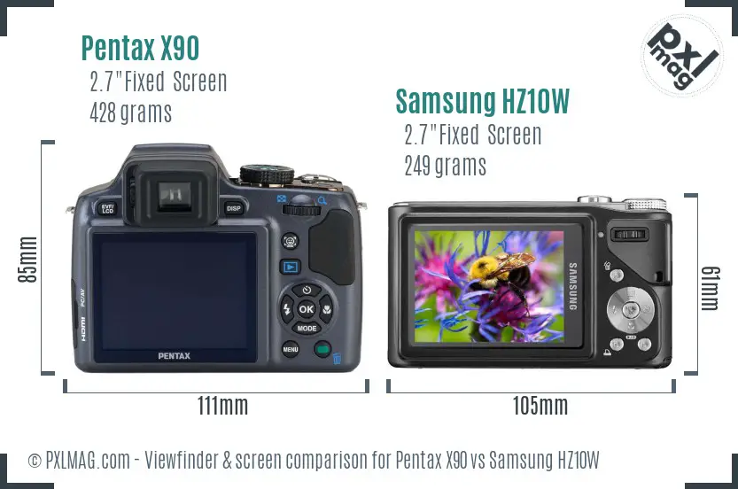 Pentax X90 vs Samsung HZ10W Screen and Viewfinder comparison