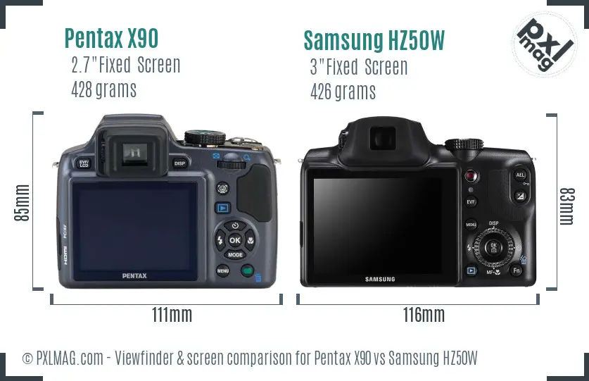 Pentax X90 vs Samsung HZ50W Screen and Viewfinder comparison