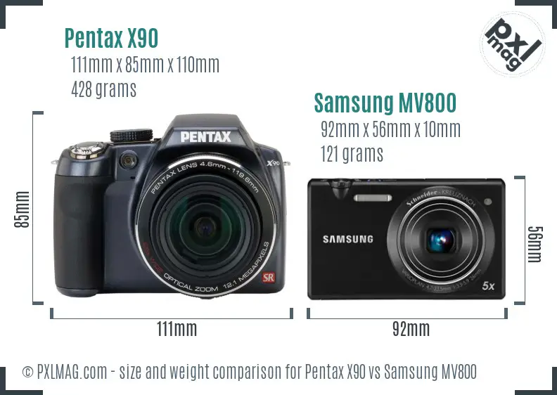 Pentax X90 vs Samsung MV800 size comparison