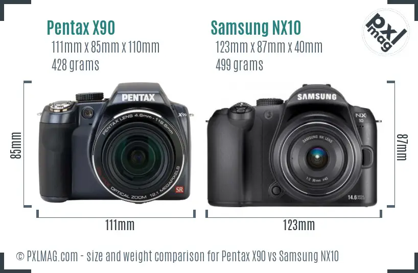 Pentax X90 vs Samsung NX10 size comparison