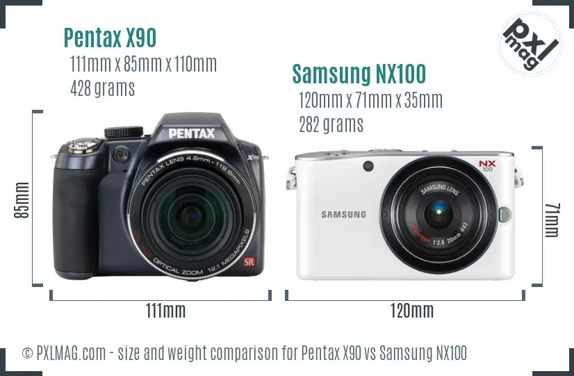 Pentax X90 vs Samsung NX100 size comparison