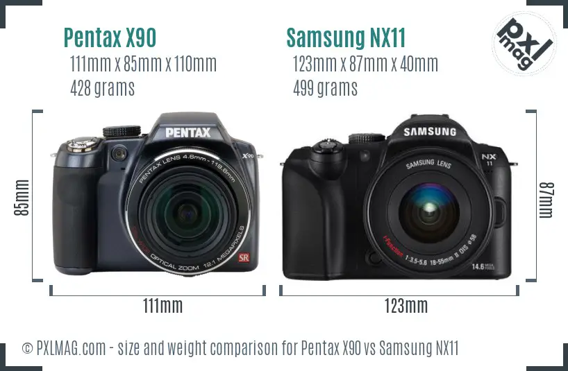 Pentax X90 vs Samsung NX11 size comparison
