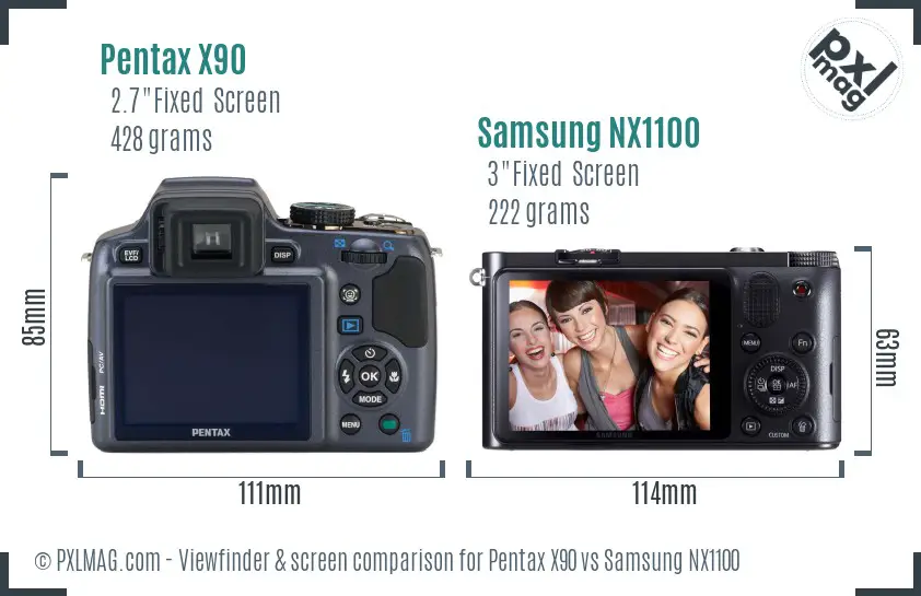 Pentax X90 vs Samsung NX1100 Screen and Viewfinder comparison
