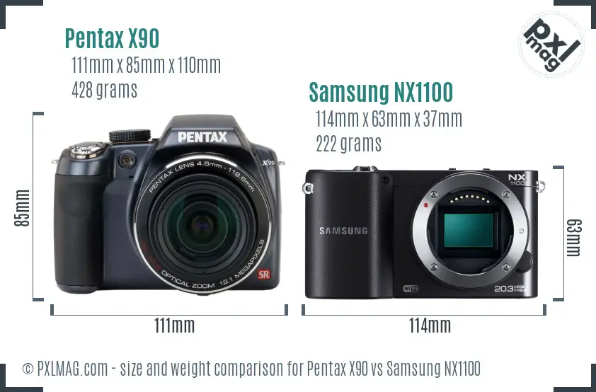 Pentax X90 vs Samsung NX1100 size comparison