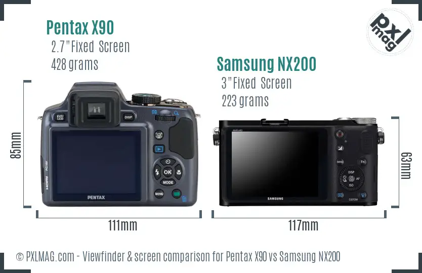 Pentax X90 vs Samsung NX200 Screen and Viewfinder comparison