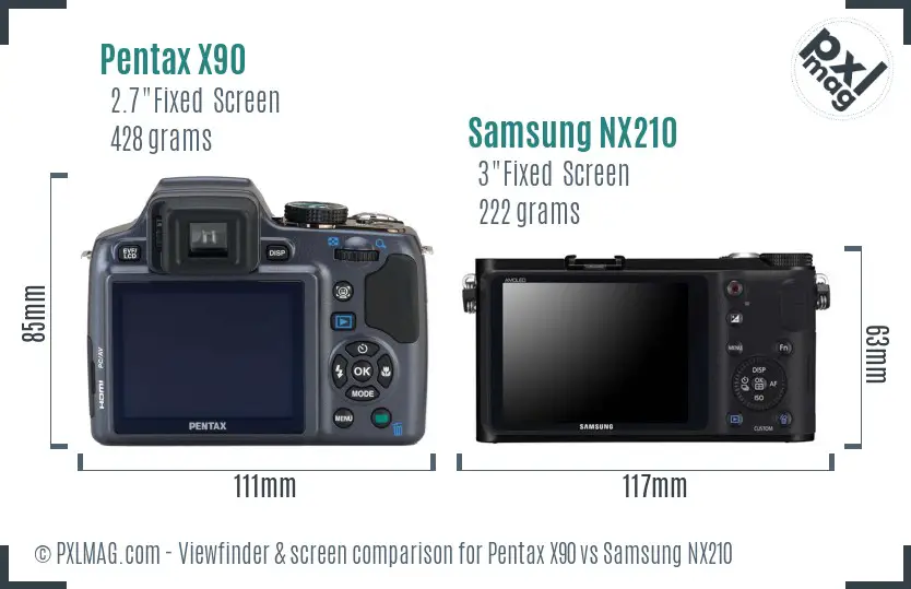 Pentax X90 vs Samsung NX210 Screen and Viewfinder comparison