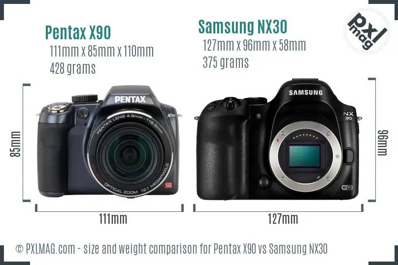 Pentax X90 vs Samsung NX30 size comparison