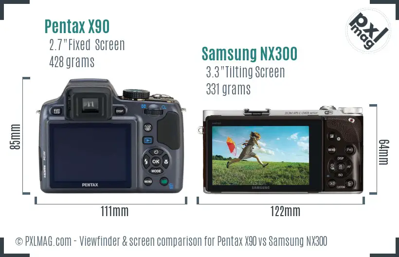 Pentax X90 vs Samsung NX300 Screen and Viewfinder comparison