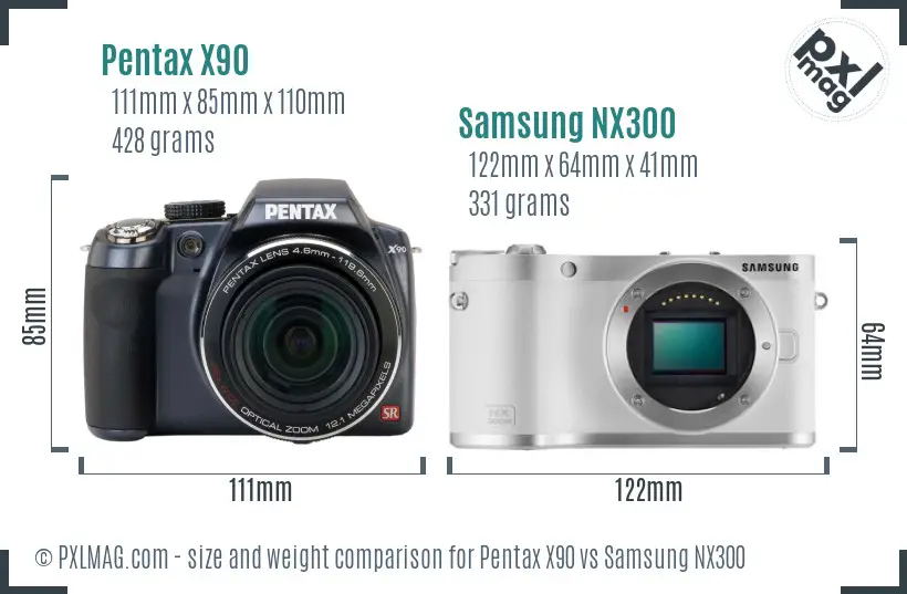 Pentax X90 vs Samsung NX300 size comparison