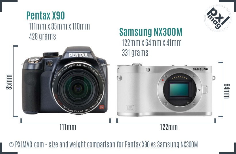 Pentax X90 vs Samsung NX300M size comparison