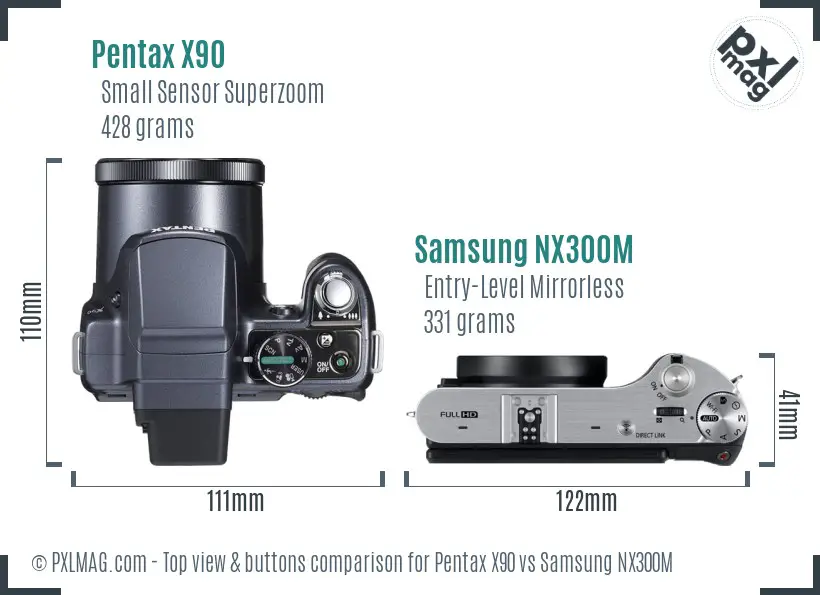 Pentax X90 vs Samsung NX300M top view buttons comparison