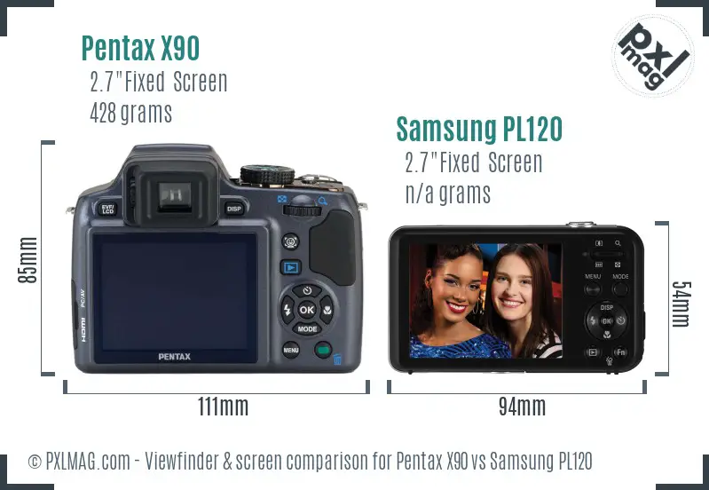 Pentax X90 vs Samsung PL120 Screen and Viewfinder comparison