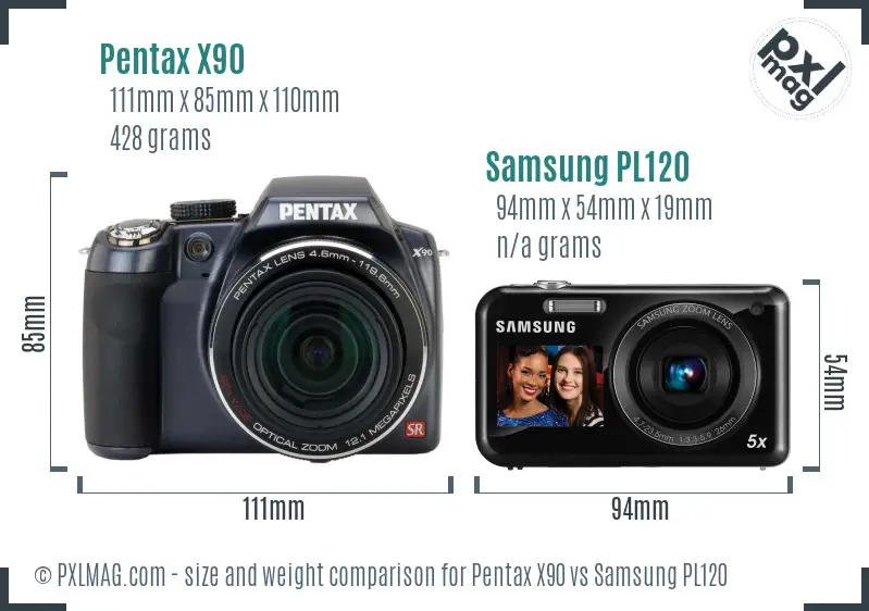 Pentax X90 vs Samsung PL120 size comparison