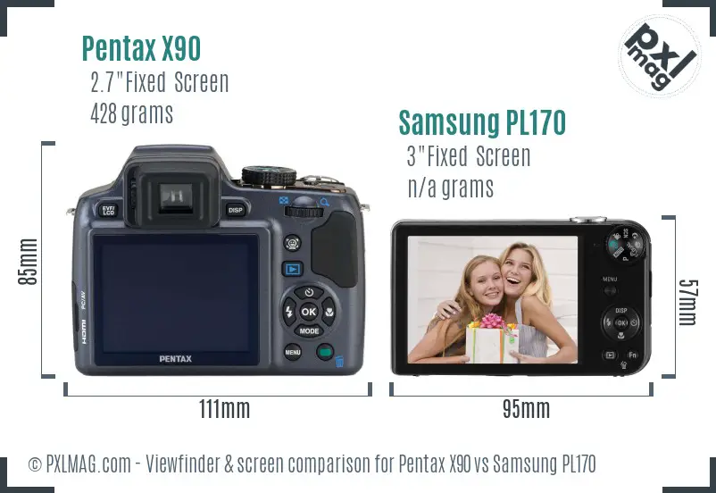 Pentax X90 vs Samsung PL170 Screen and Viewfinder comparison