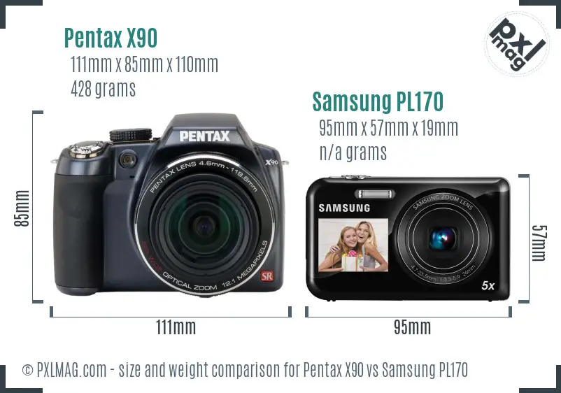 Pentax X90 vs Samsung PL170 size comparison