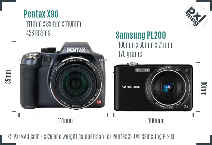 Pentax X90 vs Samsung PL200 size comparison