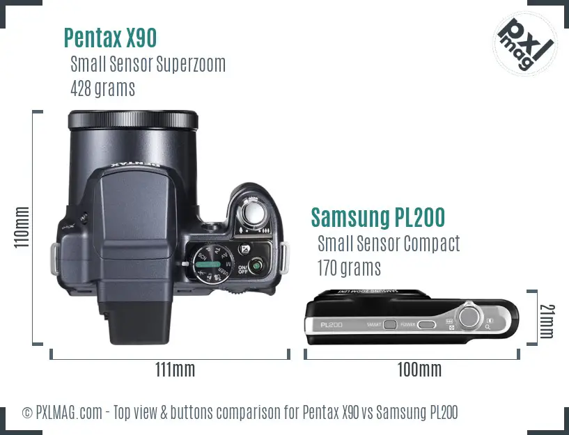 Pentax X90 vs Samsung PL200 top view buttons comparison