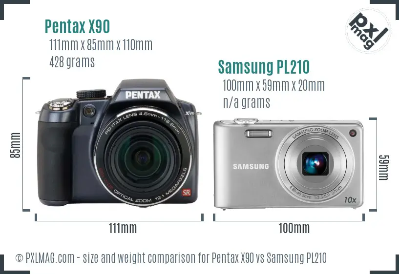 Pentax X90 vs Samsung PL210 size comparison