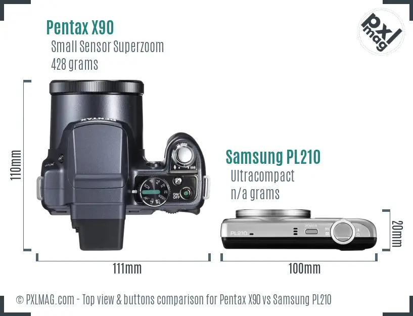 Pentax X90 vs Samsung PL210 top view buttons comparison