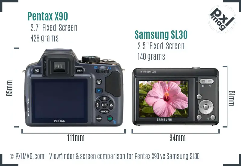 Pentax X90 vs Samsung SL30 Screen and Viewfinder comparison