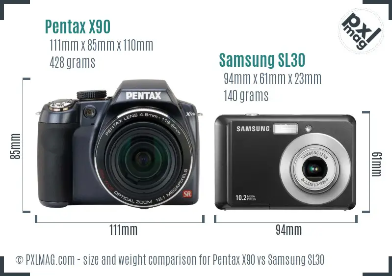 Pentax X90 vs Samsung SL30 size comparison
