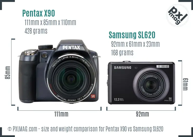 Pentax X90 vs Samsung SL620 size comparison