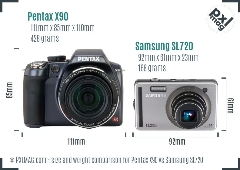 Pentax X90 vs Samsung SL720 size comparison