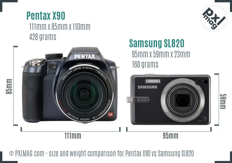 Pentax X90 vs Samsung SL820 size comparison