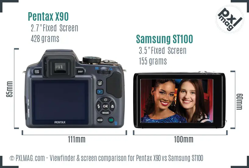 Pentax X90 vs Samsung ST100 Screen and Viewfinder comparison